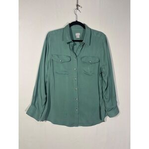 Boho Chic Minimalist  Chico's Modal Button Down Shirt Women 2 L Green